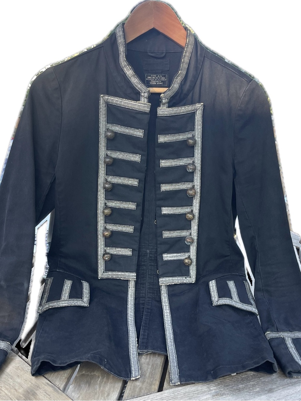 Share Spirit Black Military-Style Jacket with Silver Trim